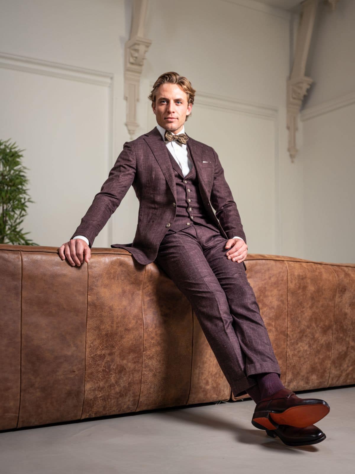 Bordeaux brown wedding suit