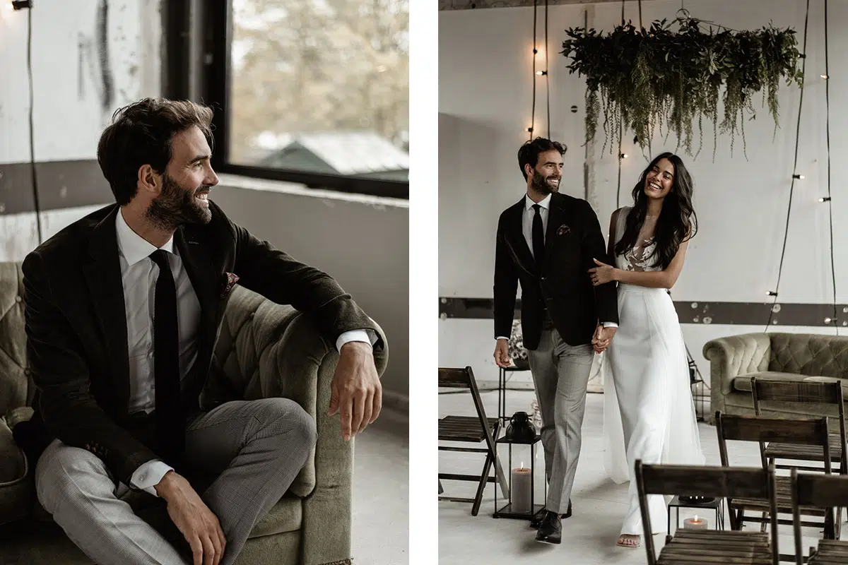 corduroy huwelijk trouwen velvet partner maatwerk trouwjurk bruid bruidegom groom | Michael & Giso
