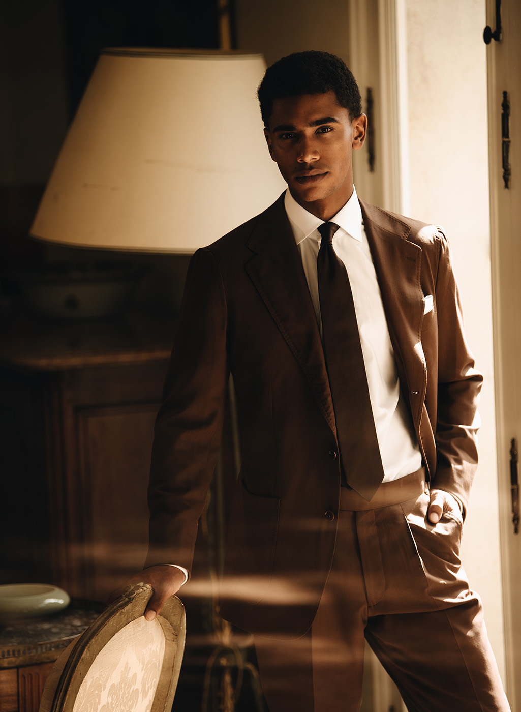 Brown two-piece wedding suit